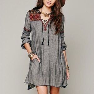 Free People XS Ties To Florence Dress Tassle Embroidered Tunic Bohemian EUC